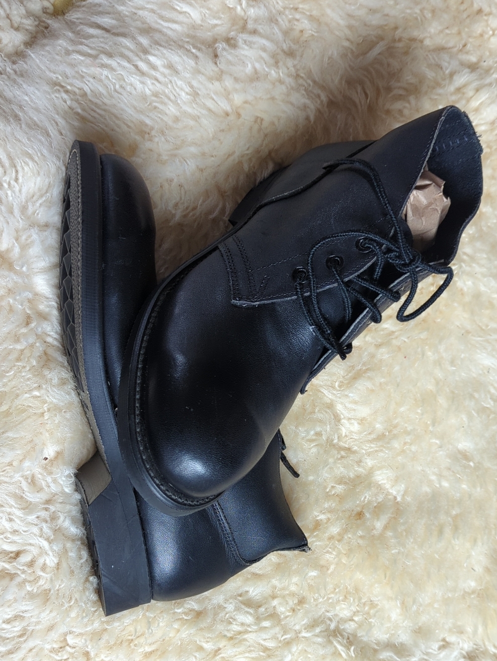 Black Leather Lace-Up Combat Boots Ankle High